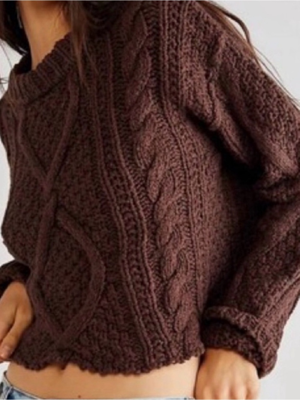 Free People Cutting Edge Cable Knit Sweater Brown Size Large
